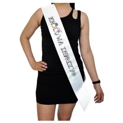 Szarfa BIAŁA Osiemnastka Królowa imprezy